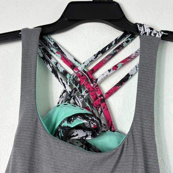 Lululemon Gray Multicolor Strappy Back Athletic Tank Top Built-in Bra Cowl Back - Picture 3 of 6
